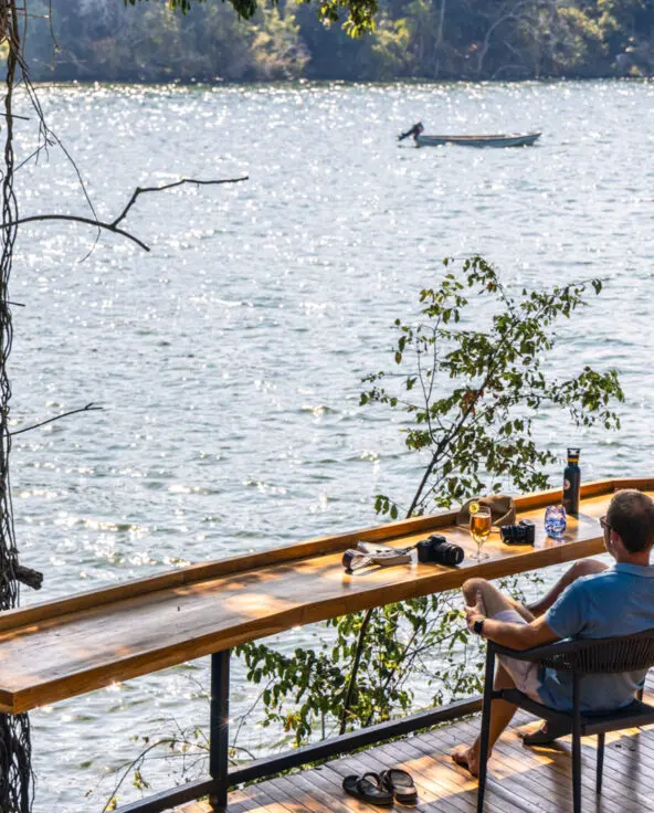 Lake Victoria, couple, boat, drinks on the deck
