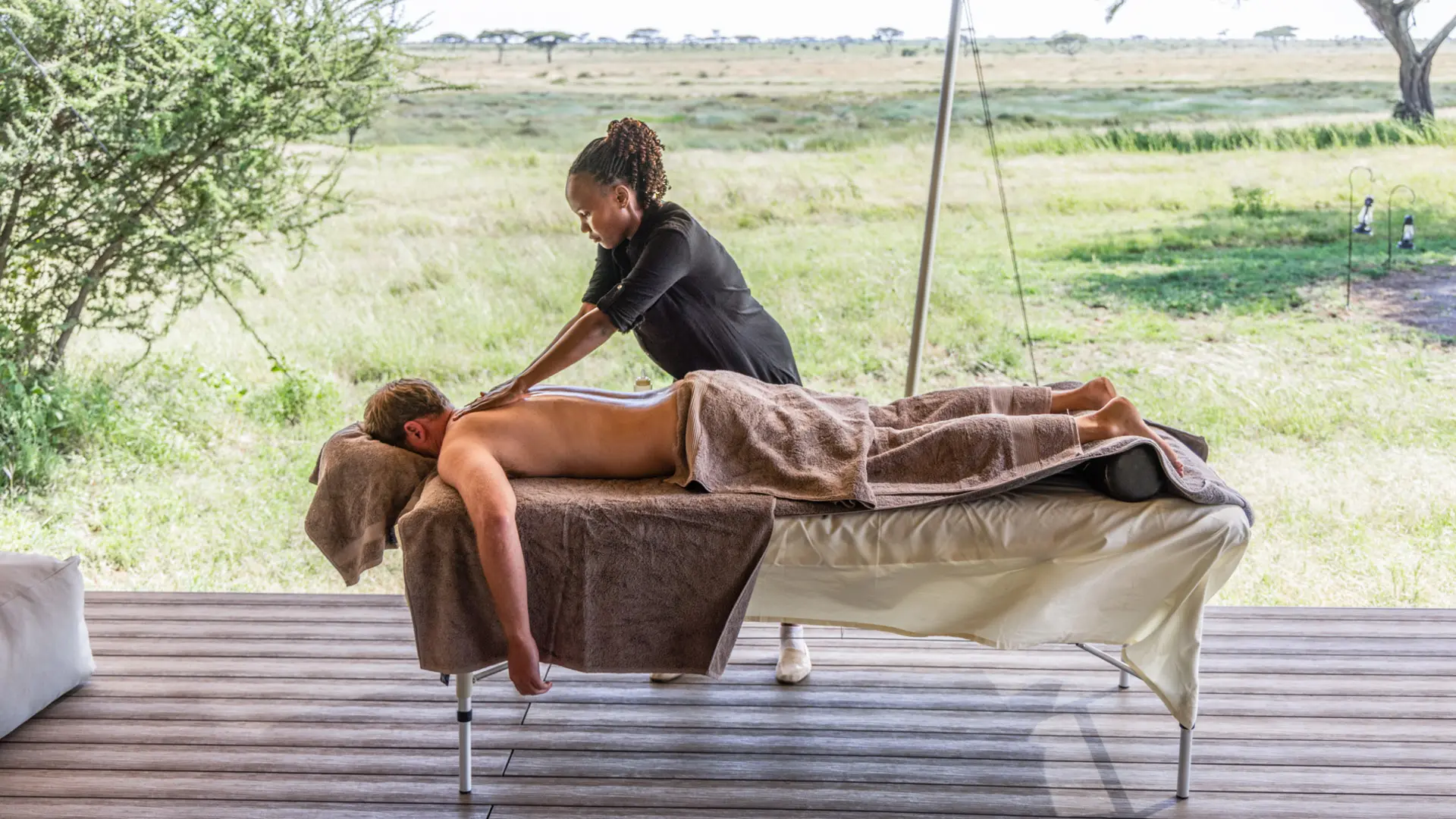 Serengeti National Park, private massage on the deck of guests room