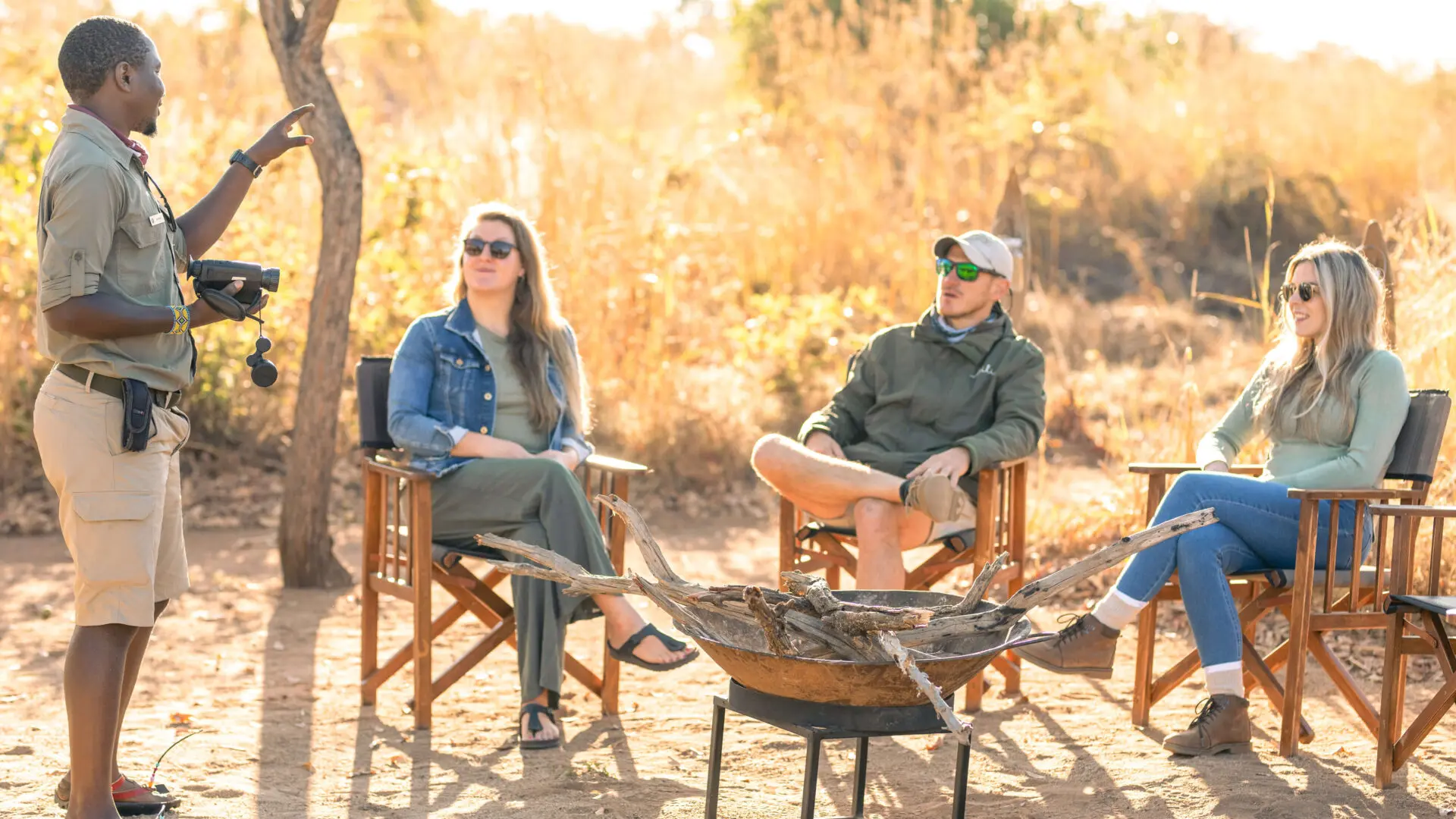Guide briefing guests before their night game drive