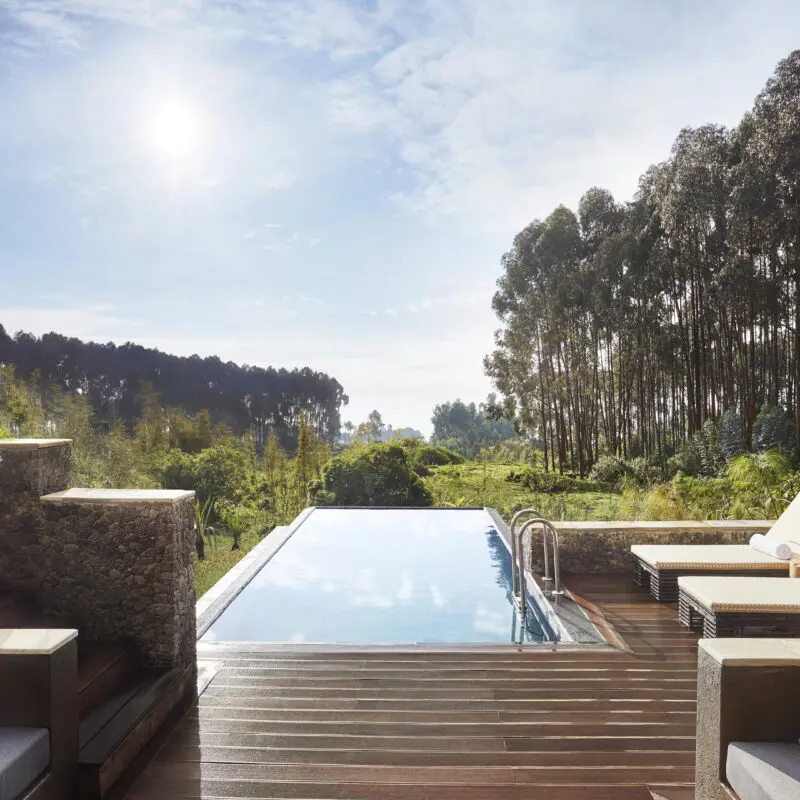 One Only Gorilla's Nest Pool area with view of the foresr and deck area with loungers