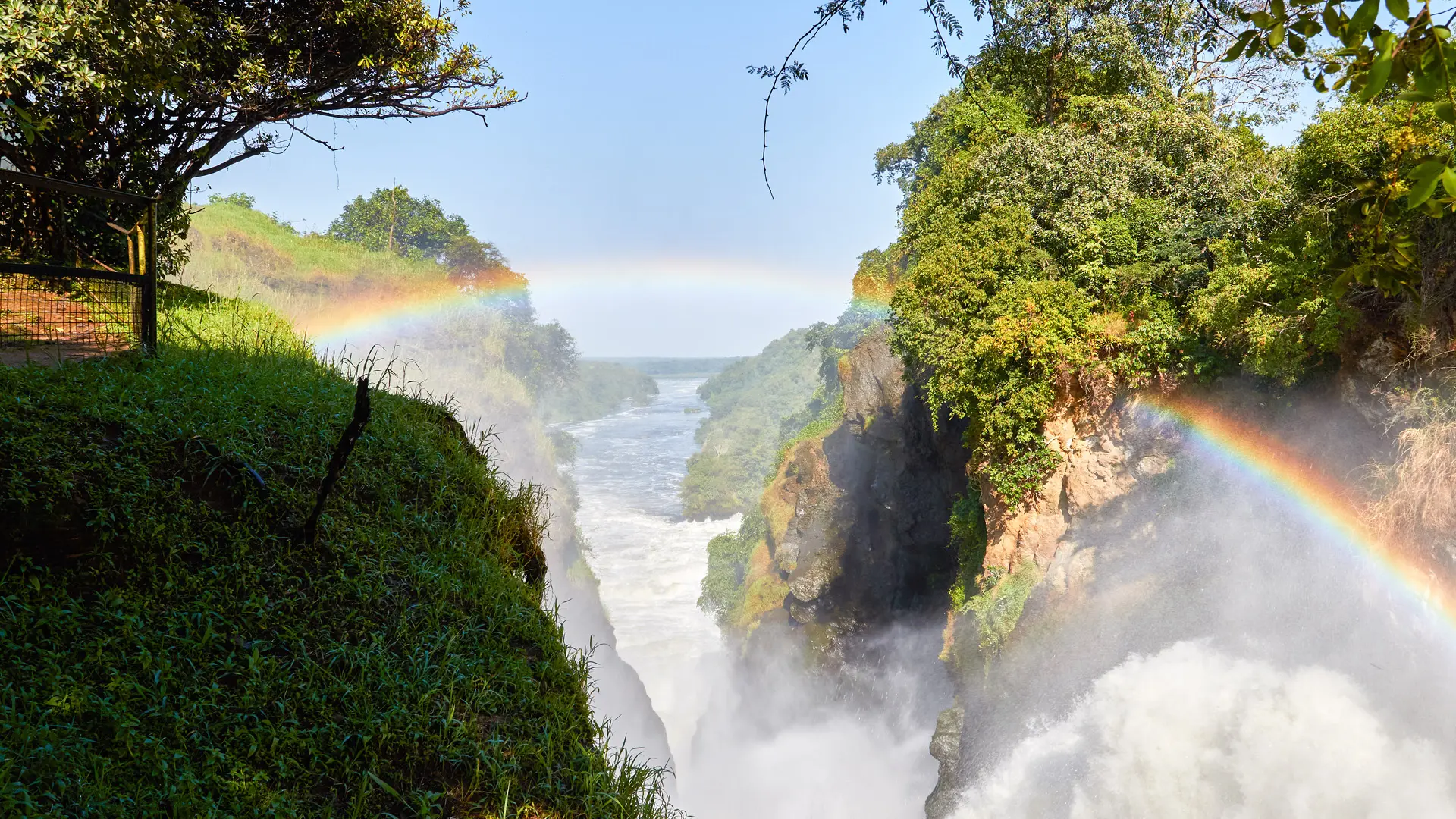 a rainbow over the murchison falls in uganda