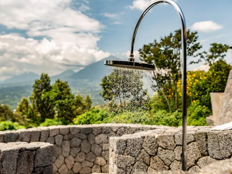Volcanoes Virunga Lodge shower outside with a view of the park
