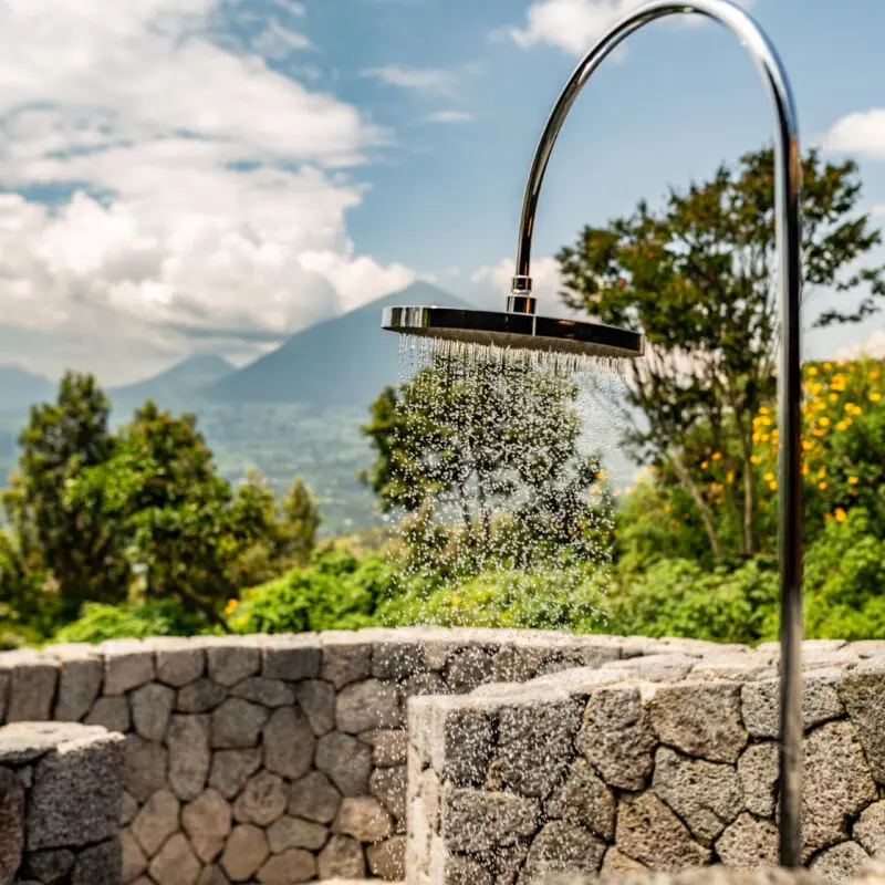 Volcanoes Virunga Lodge shower outside with a view of the park