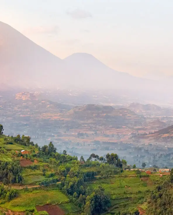 view of virunga volcanoes and mgahinga gorilla national park from kisoro