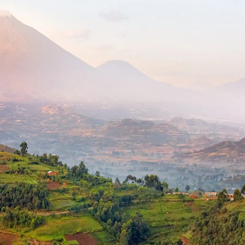 view of virunga volcanoes and mgahinga gorilla national park from kisoro