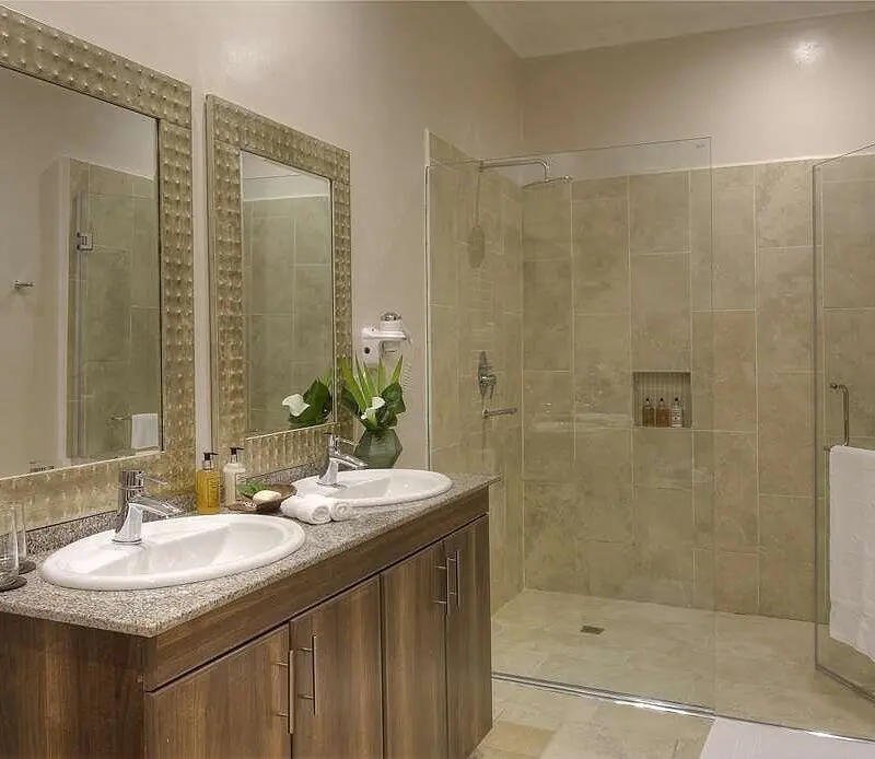 Bishop's House Guest bathroom interior with double vanity and shower