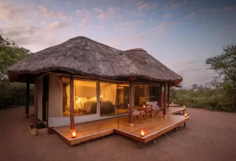 The exterior of a guest tent at Oliver's Camp, Tarangire National Park.