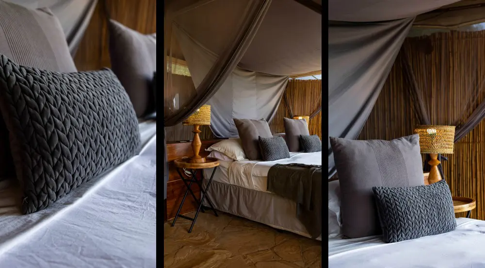 Interior textures of a guest tent at Roho ya Selous, southern Tanzania.