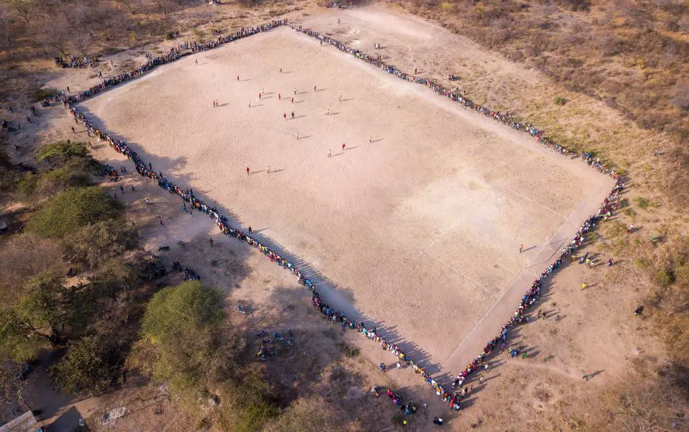 An aerial view of the football pitch, southern Tanzania.