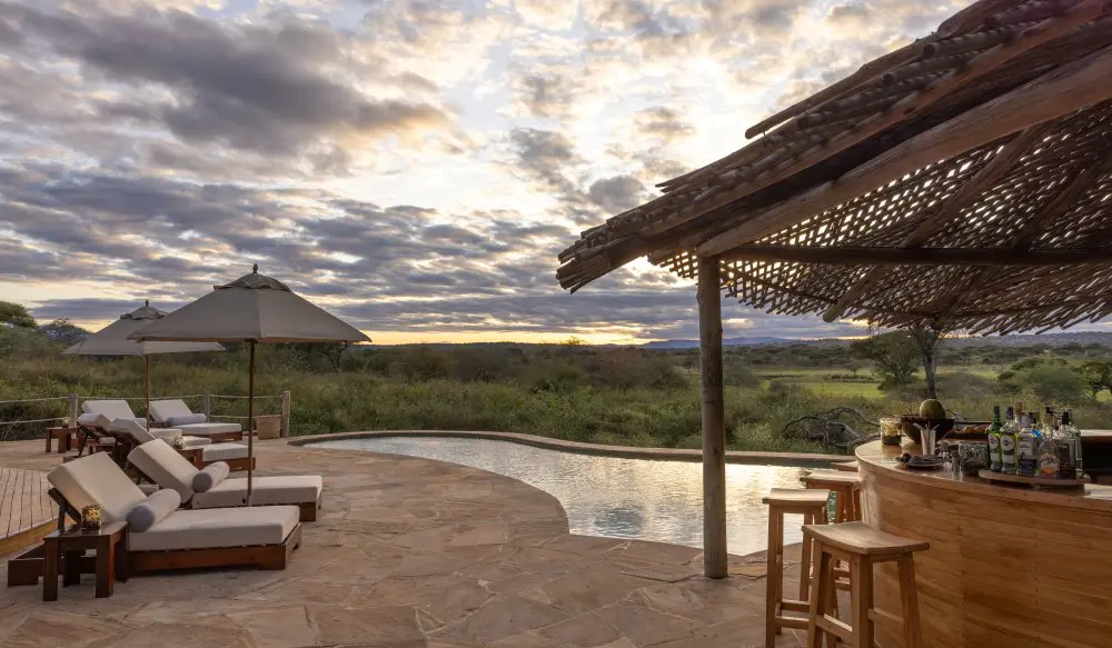 The pool and poolside bar at Oliver's Camp, Tarangire National Park.