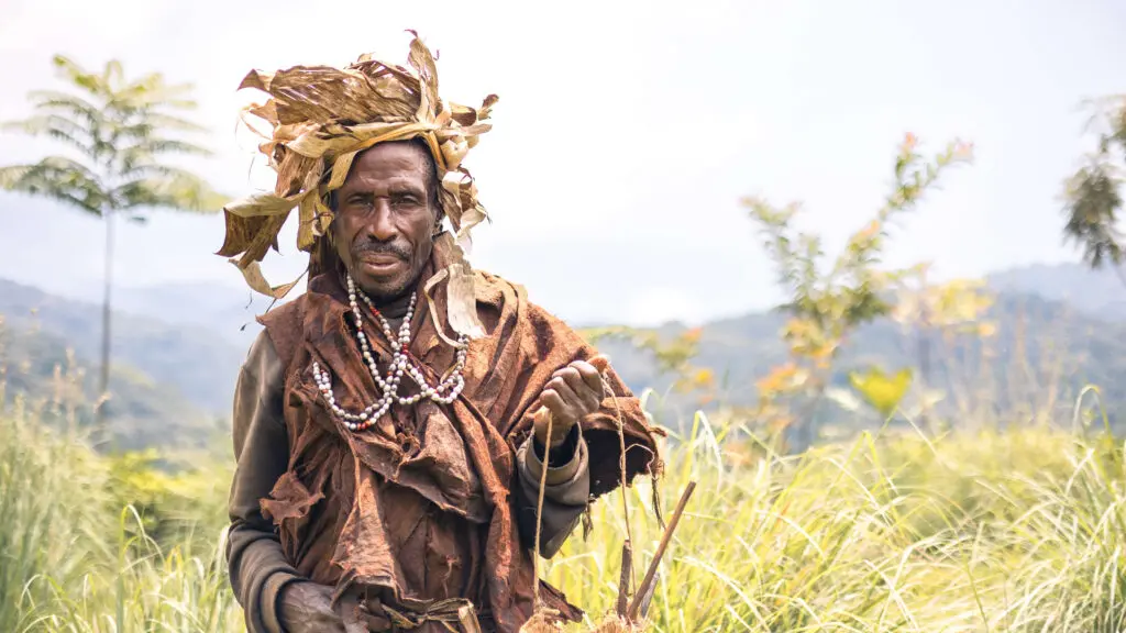 batwa man in the bwindi forest uganda