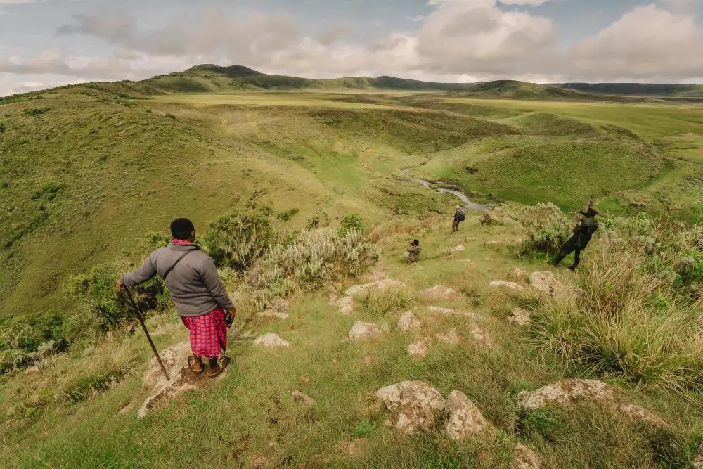 Hiking in the Ol Moti Crater, Ngorongoro Conservation Area, Tanzania.
