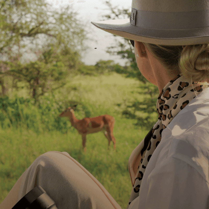 lady watching wildlife east africa