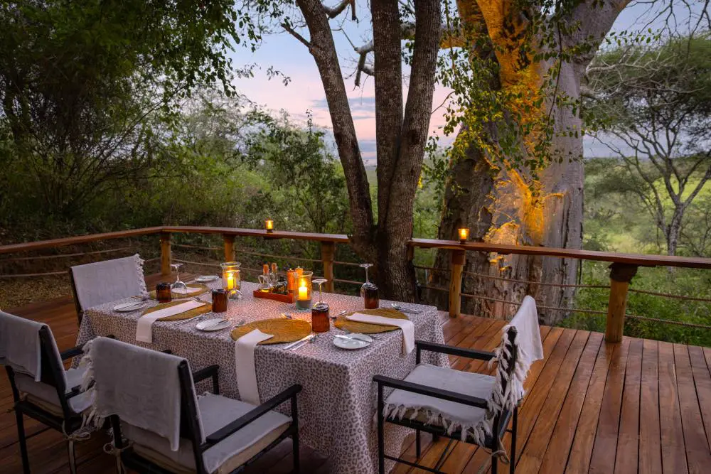 Outdoor dining at Oliver's Camp, Tarangire National Park.