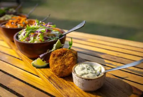 A tray of fersh salads prepared for lunch, Serengeti National Park, Tanzania.
