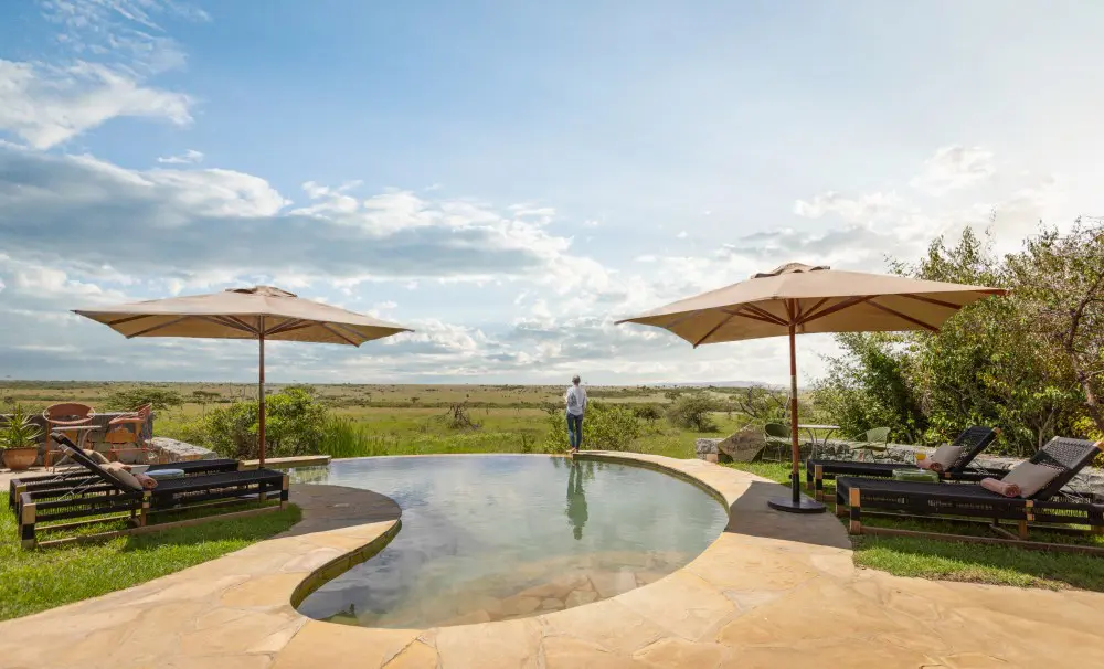 Views from the swimming pool at Naboisho Camp, Mara Naboisho Conservancy, Kenya.