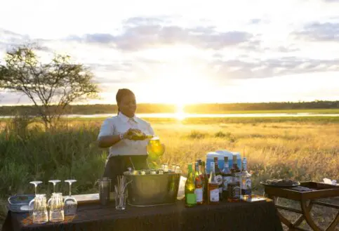 A drinks table overlooking the Silale Swamp in Tarangire National Park, Tanzania.