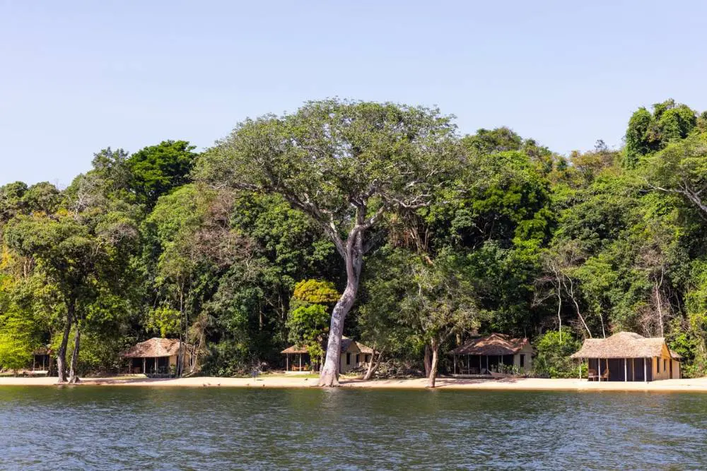 A view of Rubondo Island Camp from the water, Tanzania