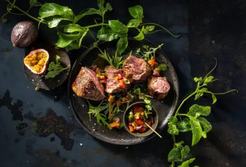 Beef fillet with passionfruit chimichurri, Jabali Ridge, Ruaha National Park, Tanzania.