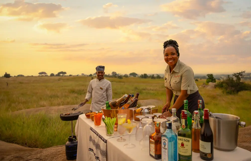 Safari sundowner set up in the Serengeti National Park, Tanzania
