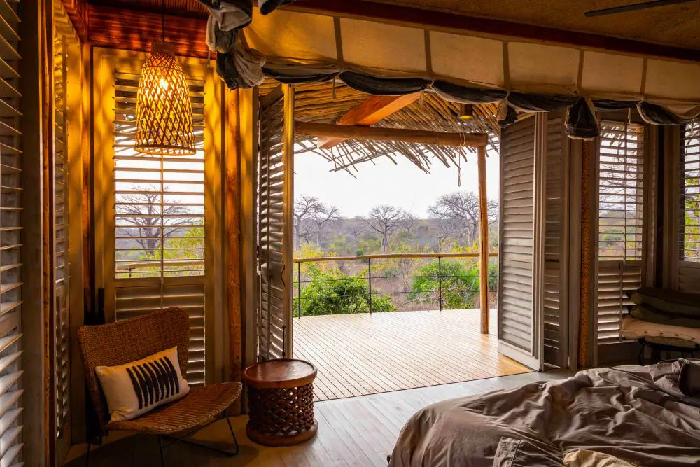 The interior of a guest suite at Jabali Ridge, Ruaha National Park, Tanzania.