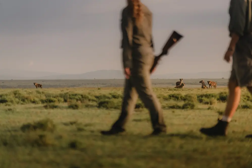 A guided walking safari, Mara Naboisho Conservancy, Kenya.