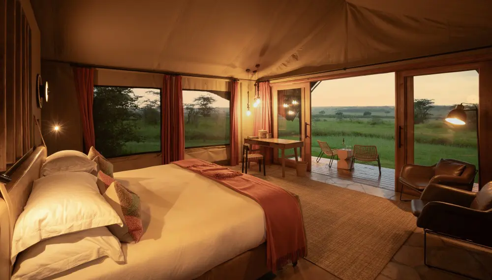 The interior of a guest tent at Naboisho Camp, Mara Naboisho Conservancy, Kenya