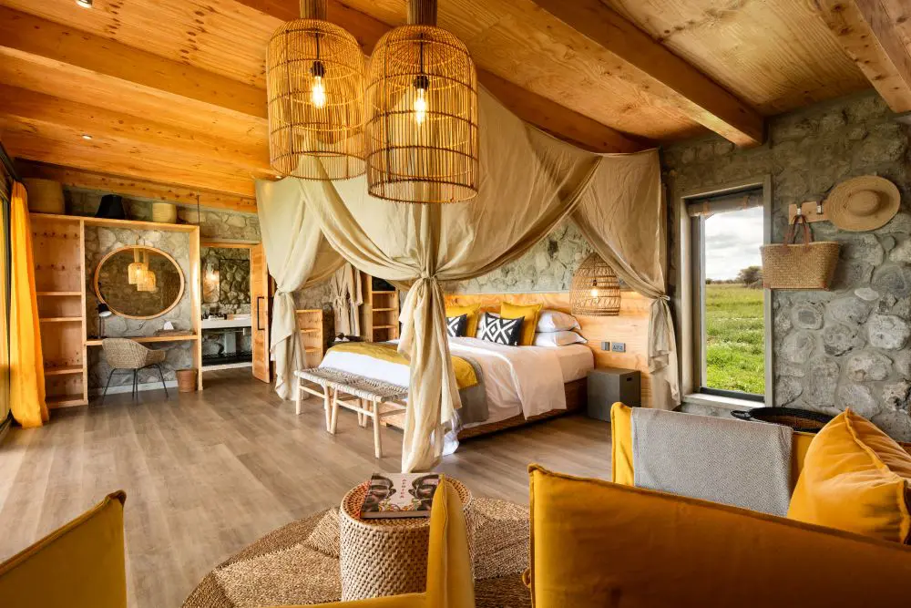 Namiri Plains guest tent interior, Serengeti National Park, Tanzania.