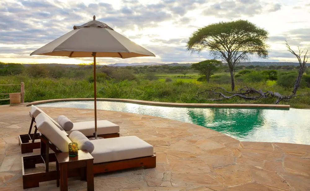 The swimming pool offers views over Tarangire National Park, Tanzania.