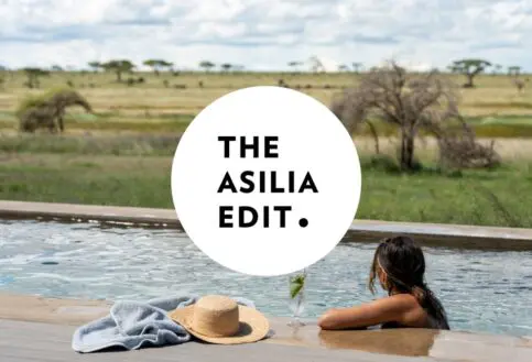 Guest in the swimming pool at Namiri Plains, Serengeti National Park, Tanzania.