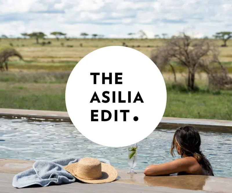 Guest in the swimming pool at Namiri Plains, Serengeti National Park, Tanzania.