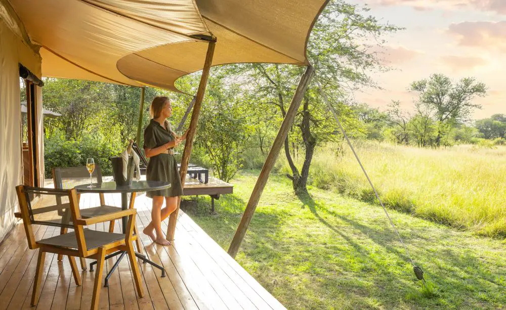 Guest in Sayari Camp, Northern Serengeti, Tanzania.
