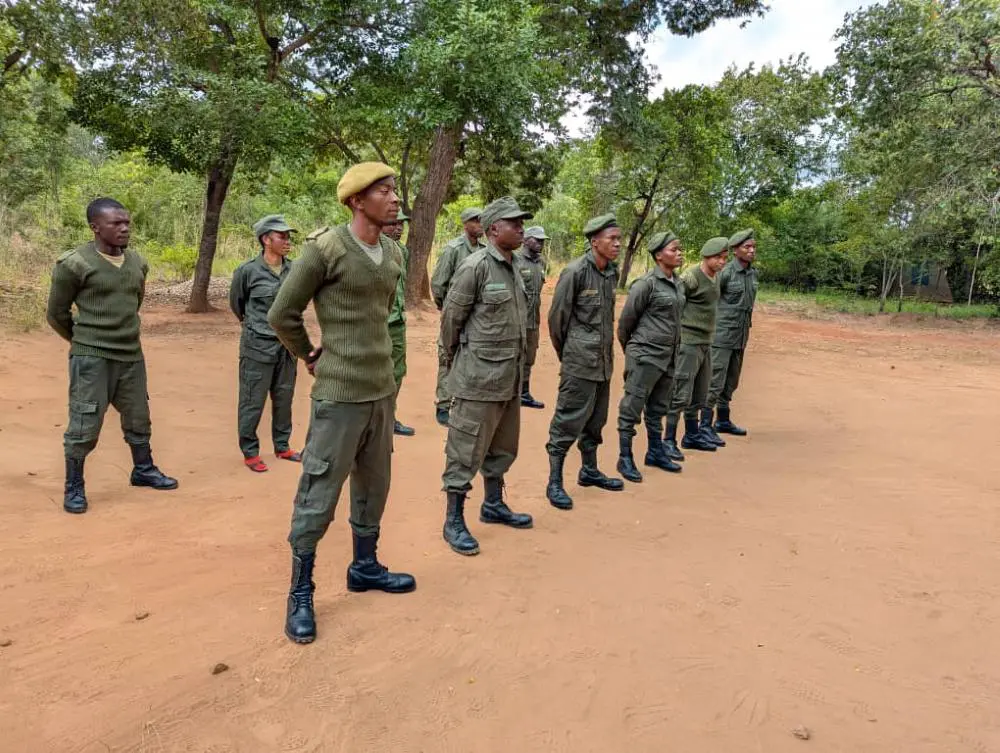 A line up of rangers, Nalika WMA, Southern Tanzania.