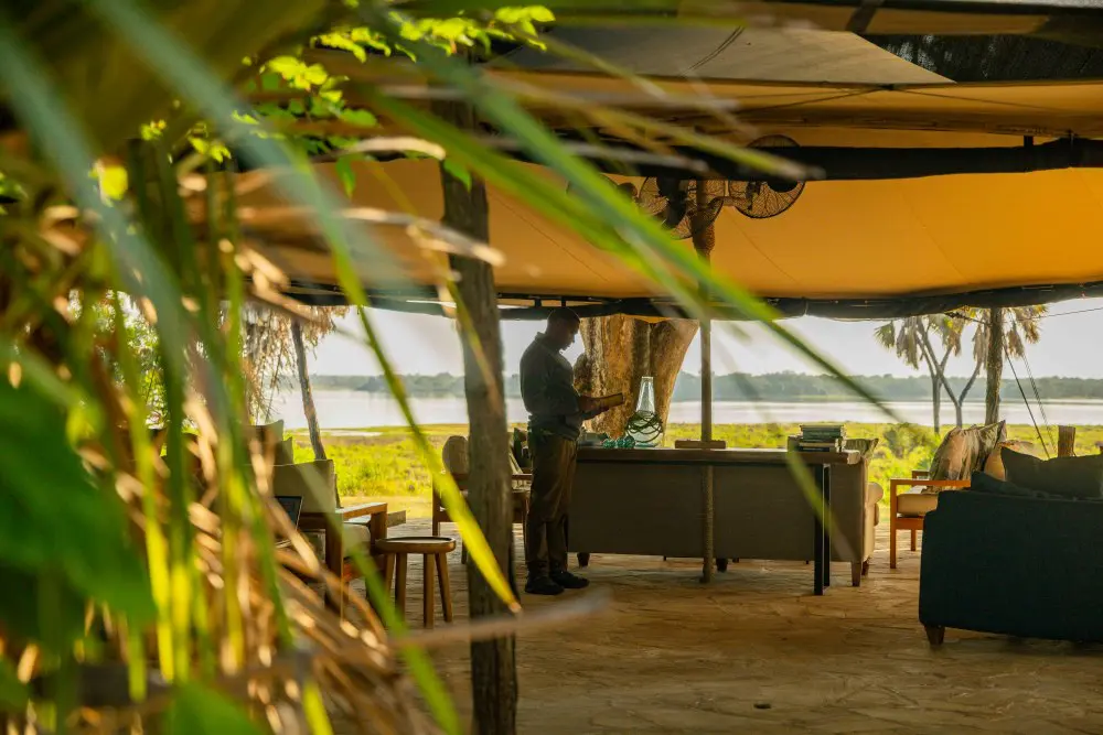 Views from the lounge over the water, Nyerere National Park, Tanzania.