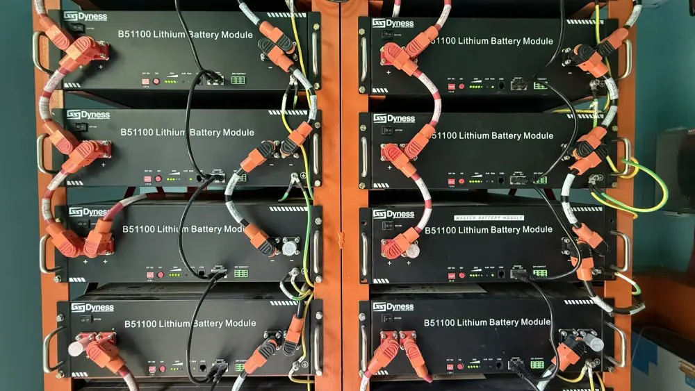 The stack of lithium batteries powering Emboo Camp, Maasai Mara, Kenya.