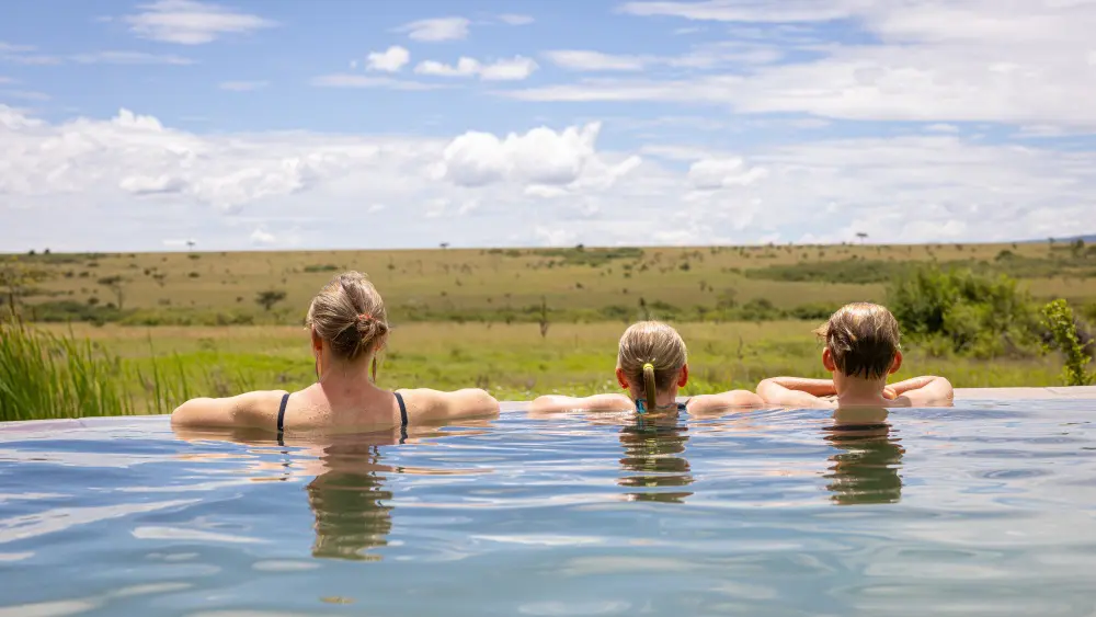 Swimming pool views, Naboisho Camp, Mara Naboisho Conservancy, Kenya.