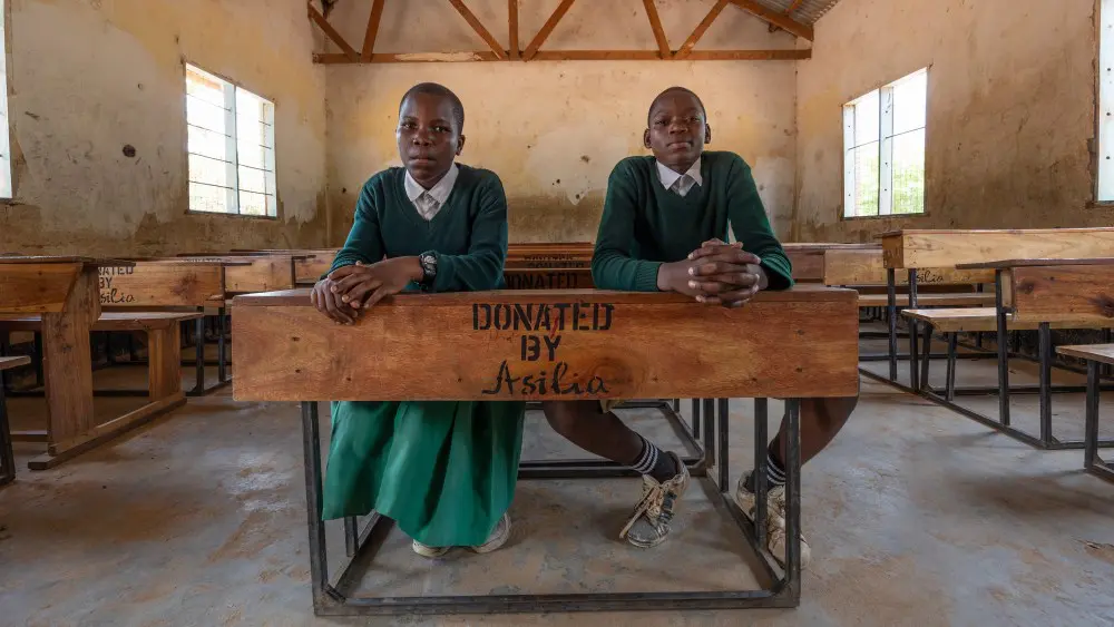 Classroom desks donated by Asilia, Muganza, Tanzania.