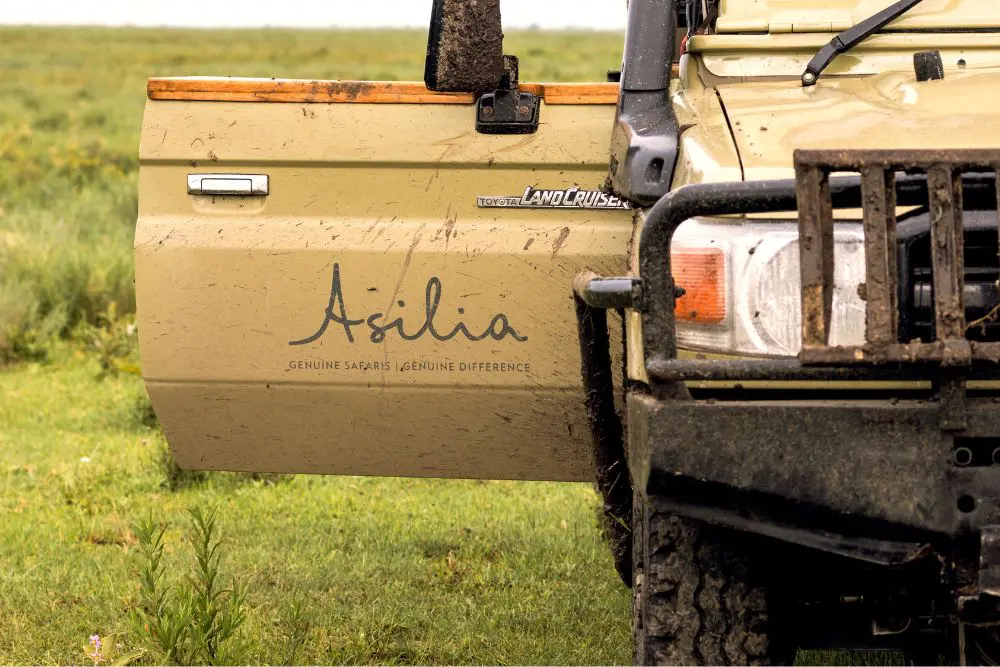 Asilia branded game drive vehicle pictured in the Serengeti National Park, Tanzania