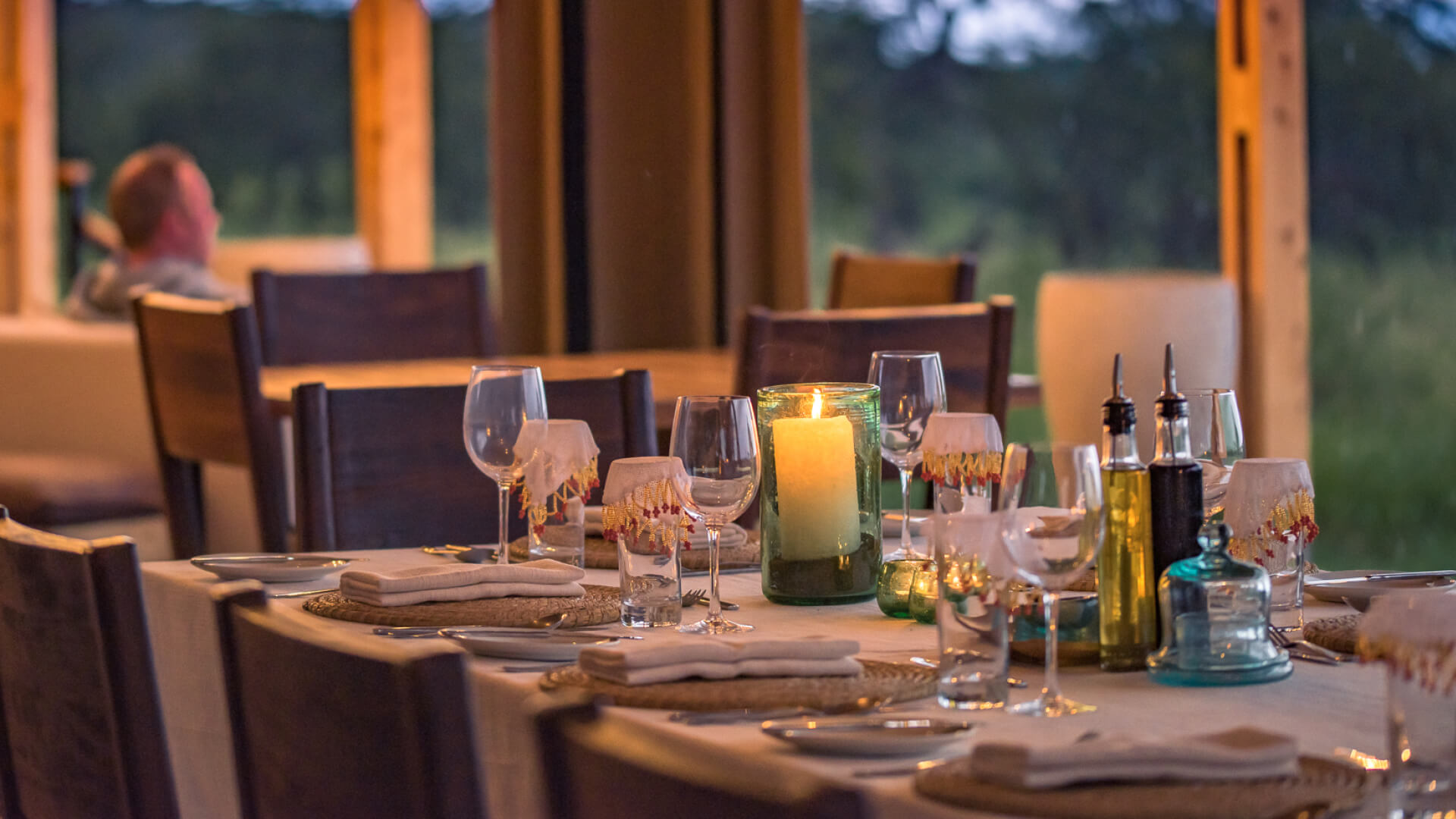 Inside dining area at Dunia Camp Serengeti, Tanzania