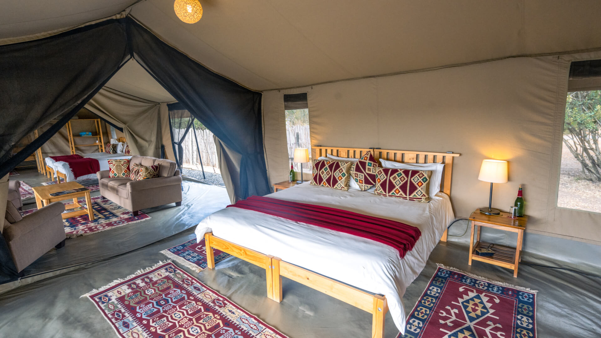 Inside view of guest tent bedroom, ol pejeta bush camp, ol pejeta conservancy, kenya