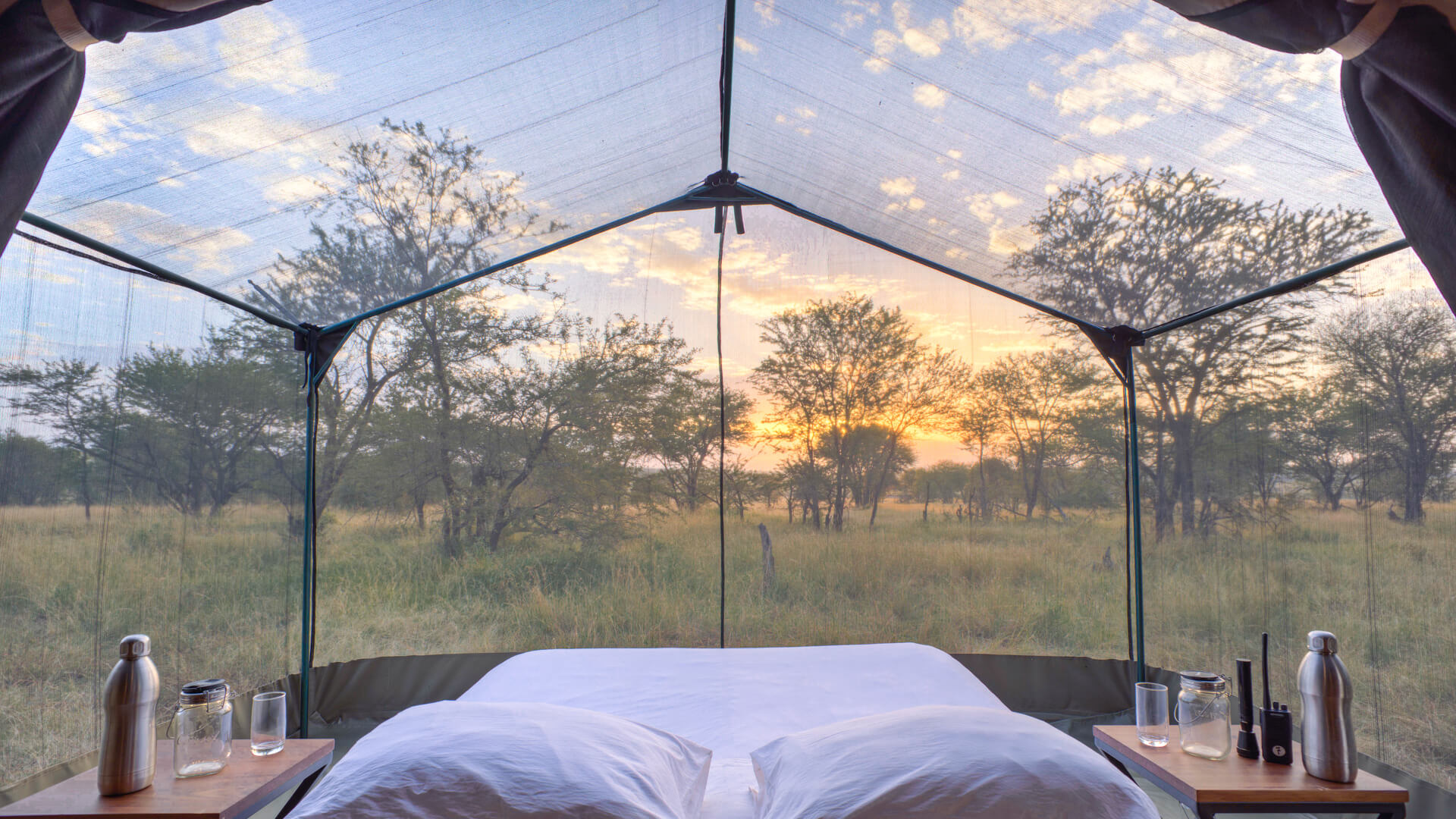 Asilia Olakira Migration Camp, inside view, stargazing tent, Serengeti National Park, Tanzania