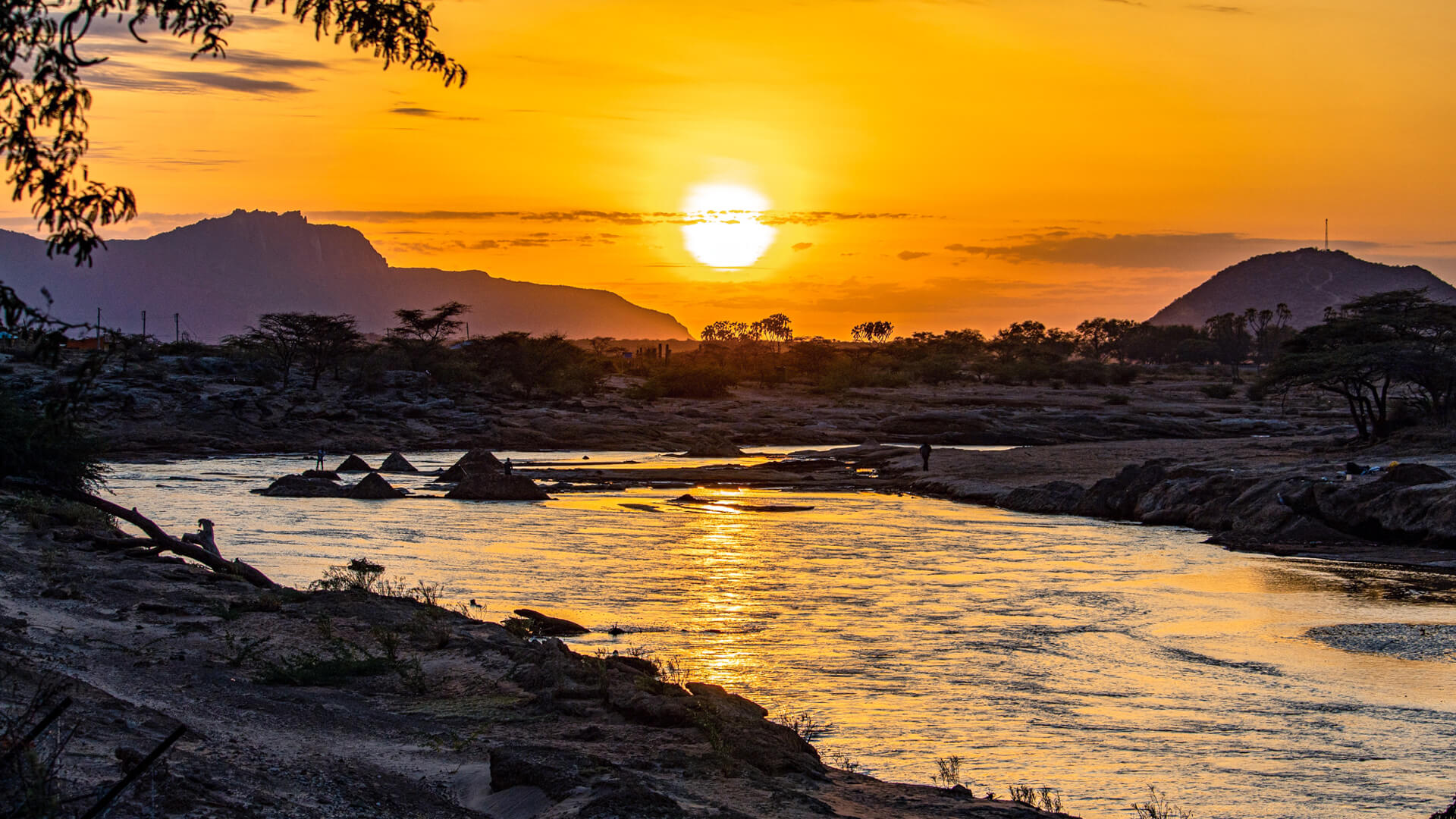 View of a river in Samburu Kenya at sunset