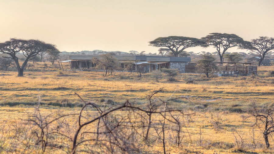 Sunset over a camp in the Serengeti