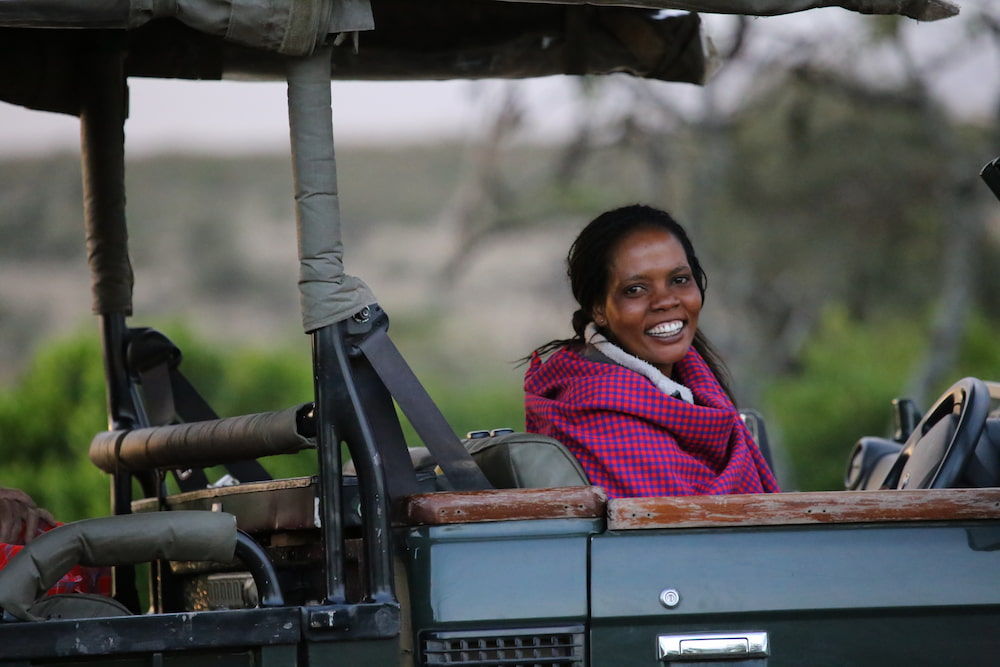 Naboisho Camp guide, Evalyn, in one of the camp's 4x4 vehicles on safari