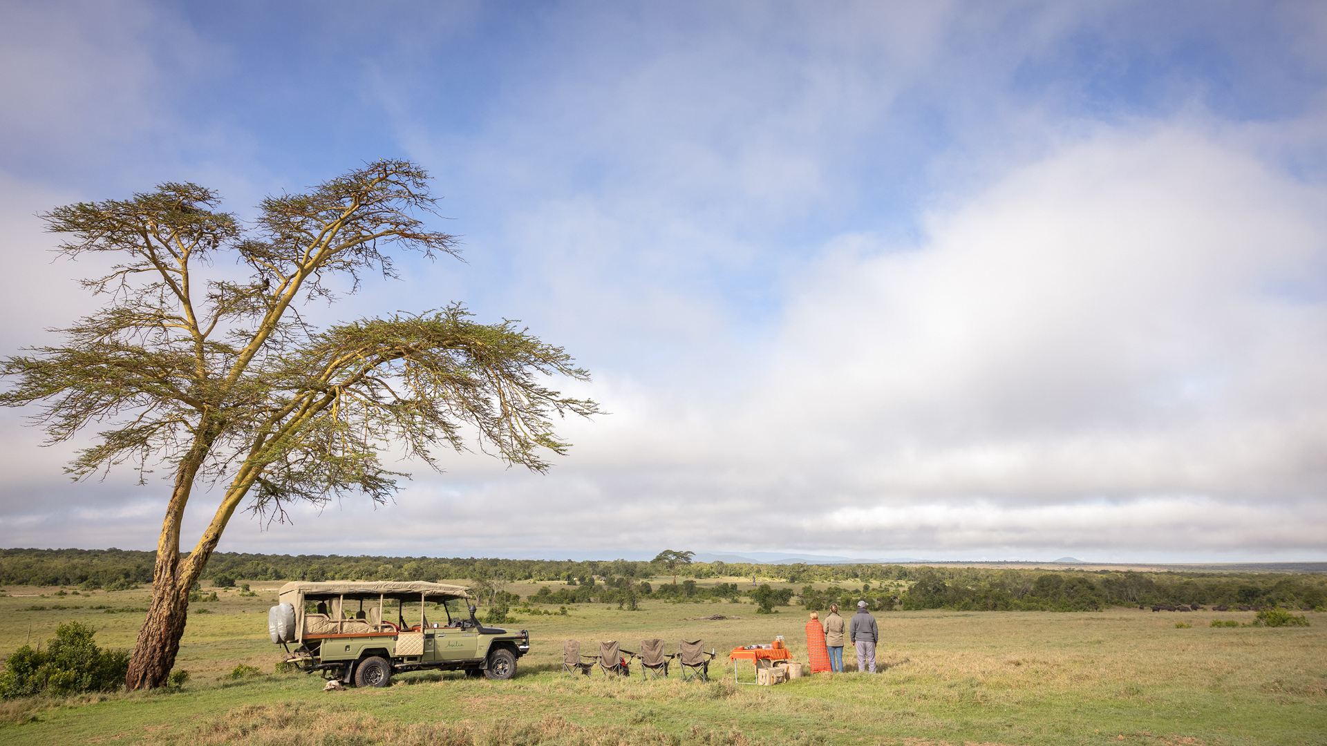 a family enjoying a bush breakfast in ol pejeta conservancy, kenya, with asilia africa