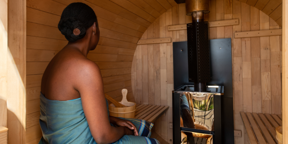 Guest enjoying the sauna at The Highlands Camp in Ngorongoro