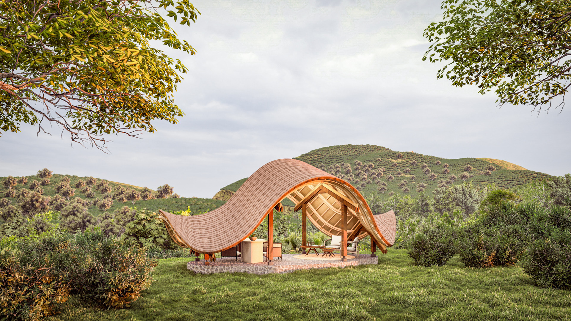 render of the welcome area from the front Erebero Hills Uganda