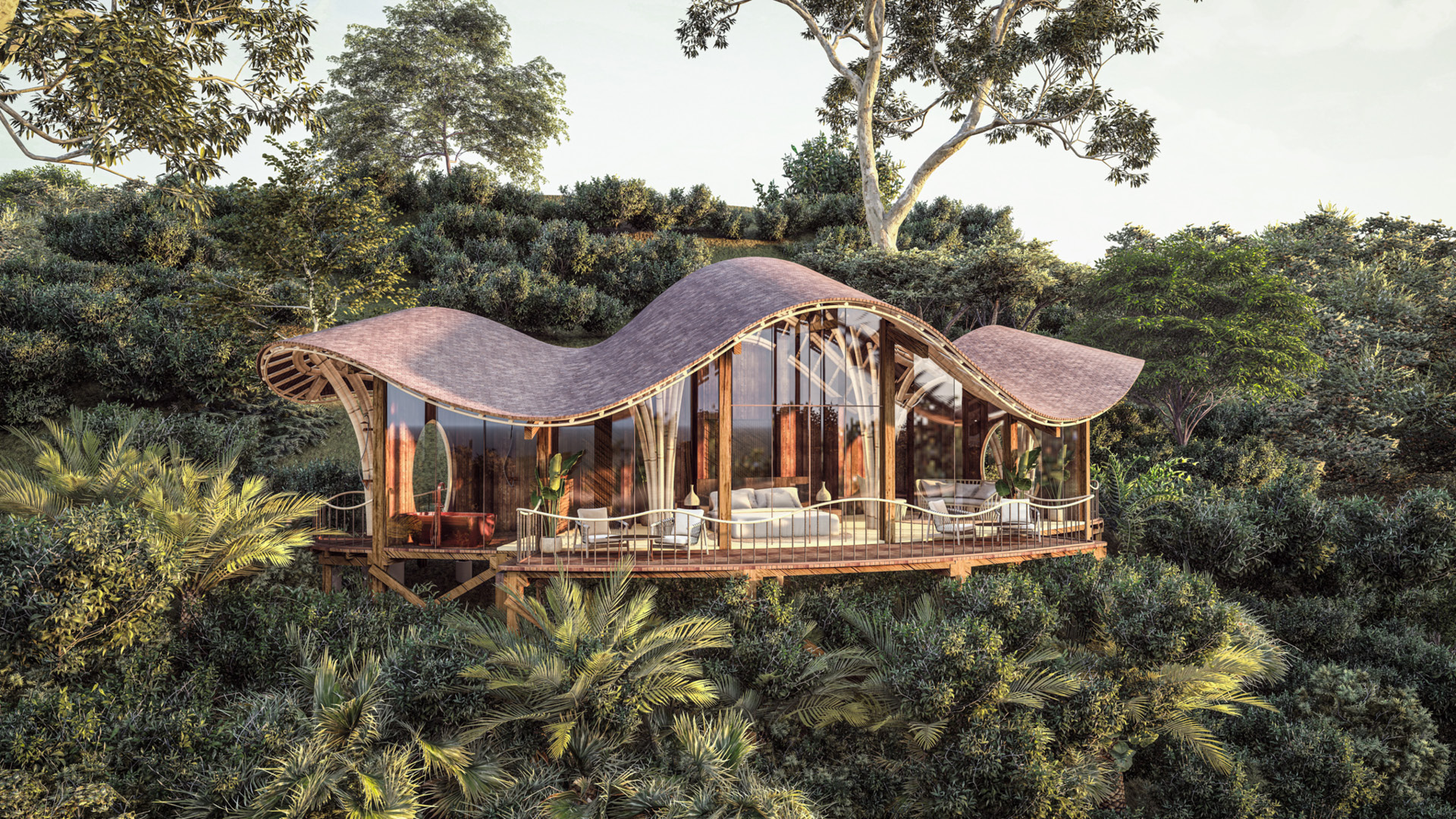 Render of the main bedroom between the trees Erebero Hills Uganda