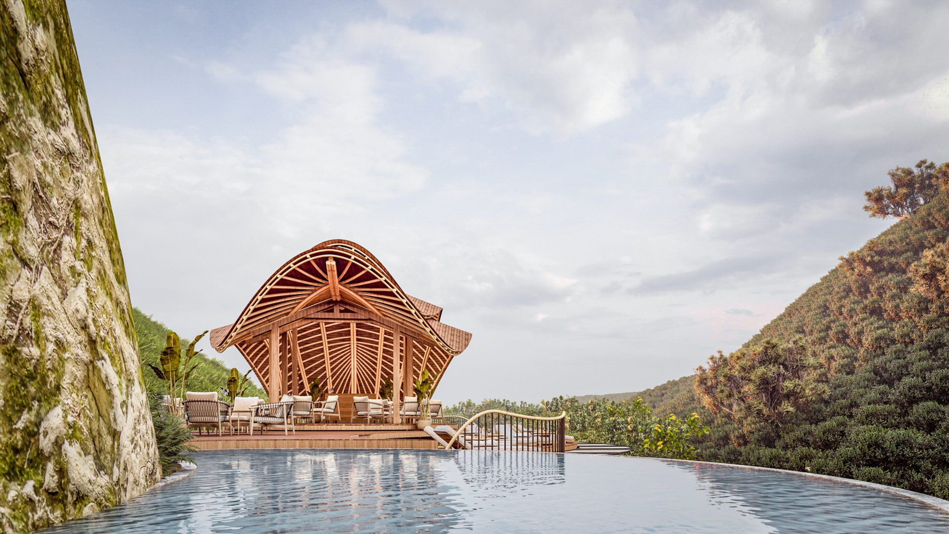 Render of the pool area from the front Erebero Hills Uganda