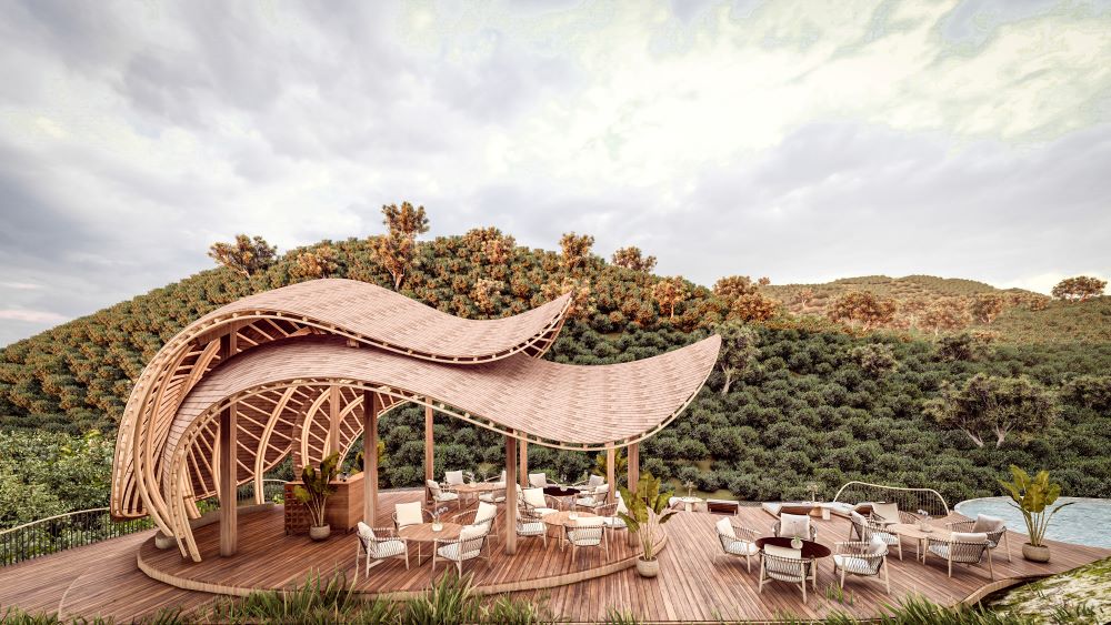 A render of the pool bar area at Erebero HIlls.